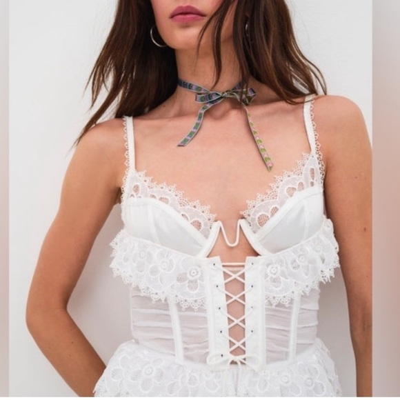 New! For love and lemons farmhouse dress white lace nwt 10907 - Picture 4 of 13